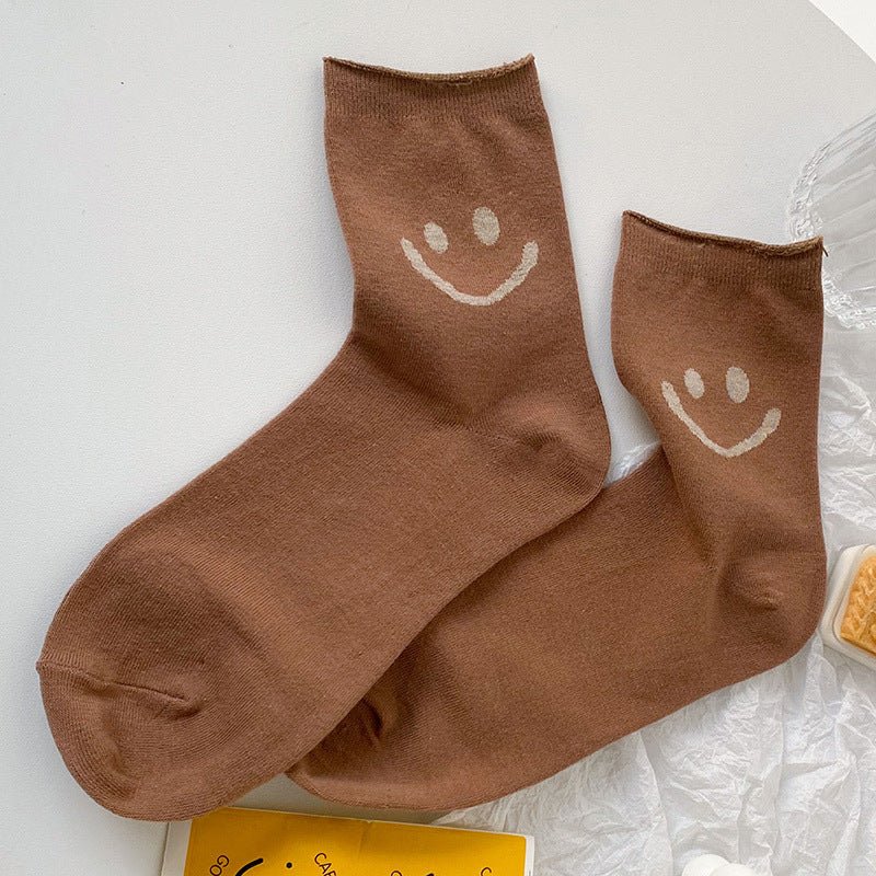 Women's Smiley Socks-Light Brown - LOOUZ