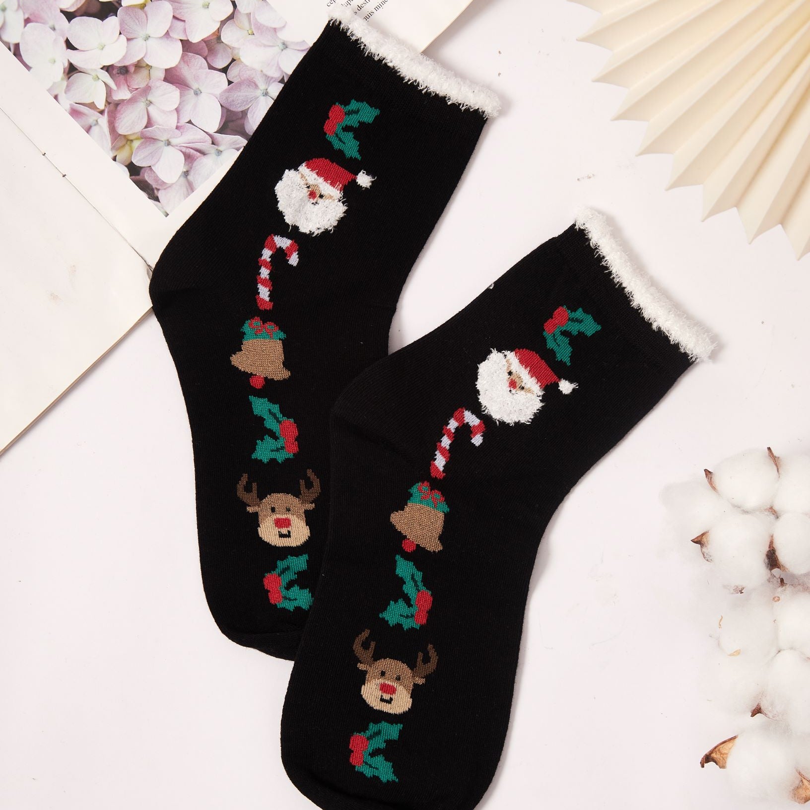 Women's Whimsical Santa and Reindeer Festive Crew Socks