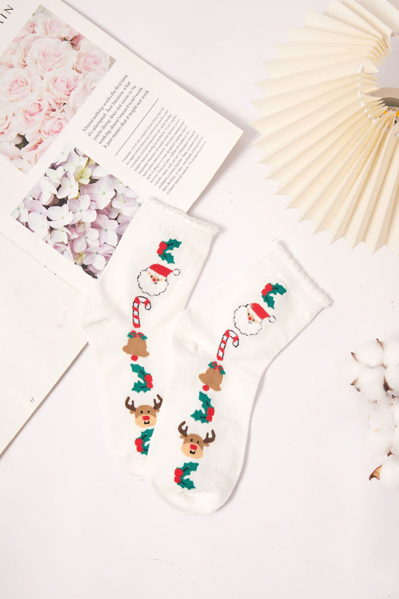 Women's Whimsical Santa and Reindeer Festive Crew Socks