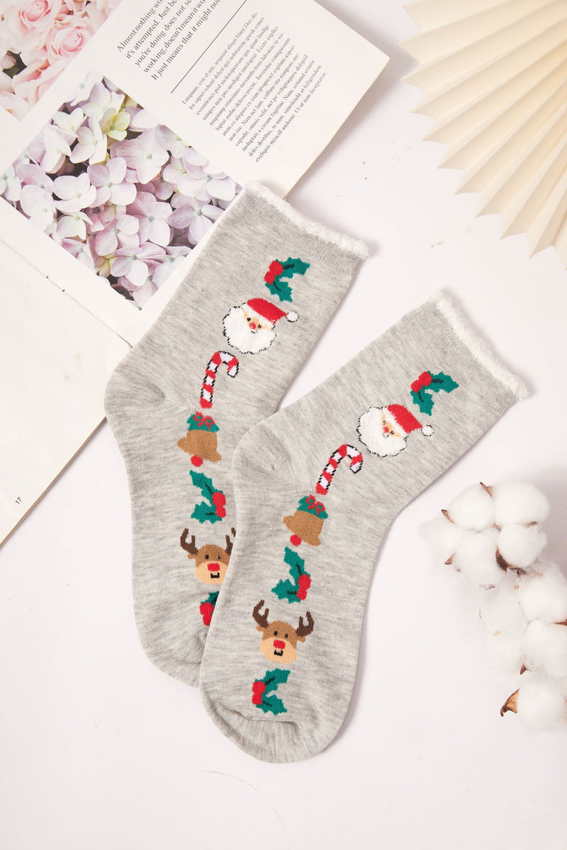 Women's Whimsical Santa and Reindeer Festive Crew Socks