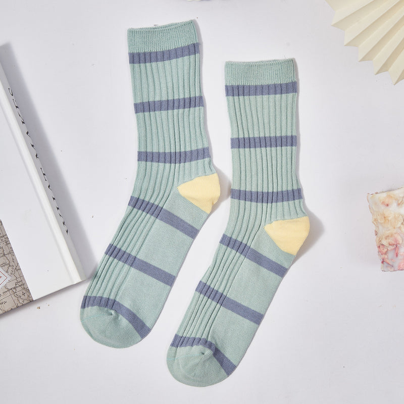 Women's Macaron Color Striped Contrast Socks - LOOUZ