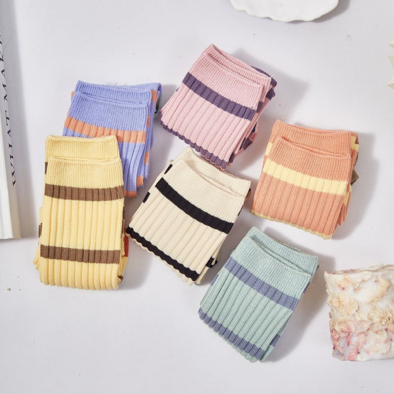 Women's Macaron Color Striped Contrast Socks - LOOUZ