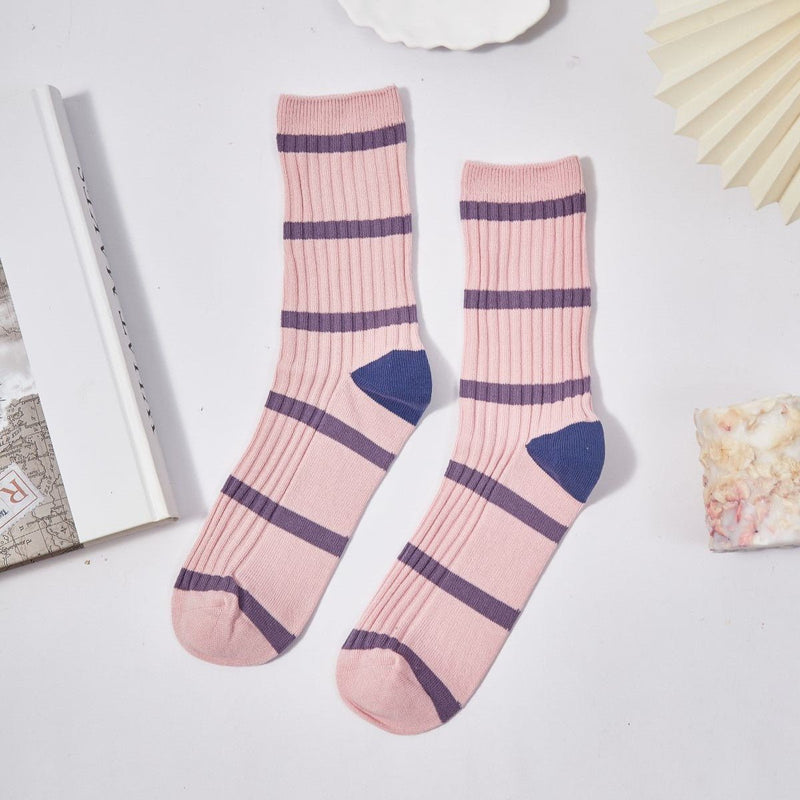 Women's Macaron Color Striped Contrast Socks - LOOUZ