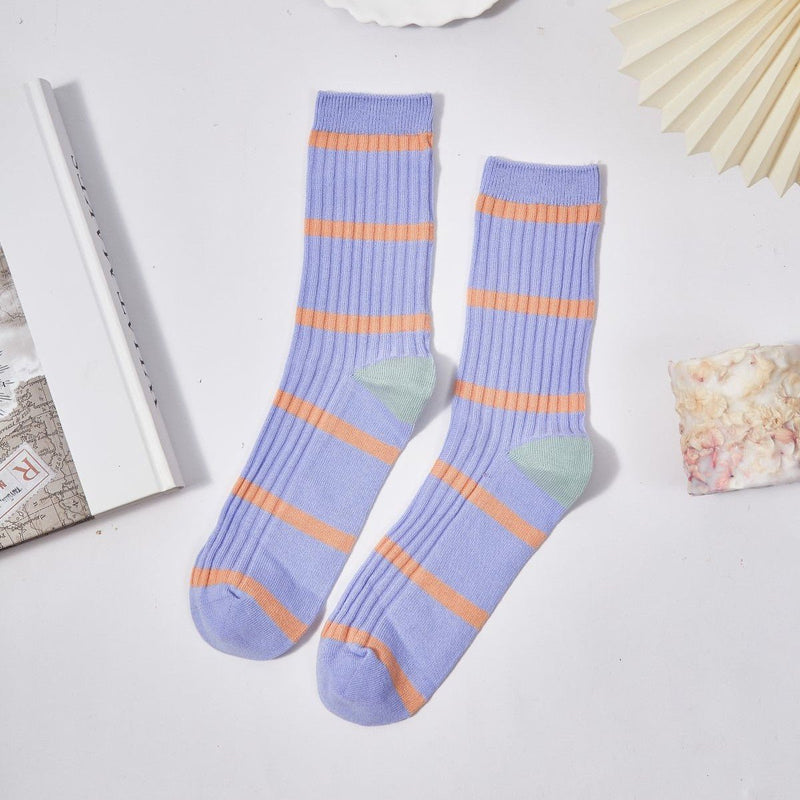 Women's Macaron Color Striped Contrast Socks - LOOUZ