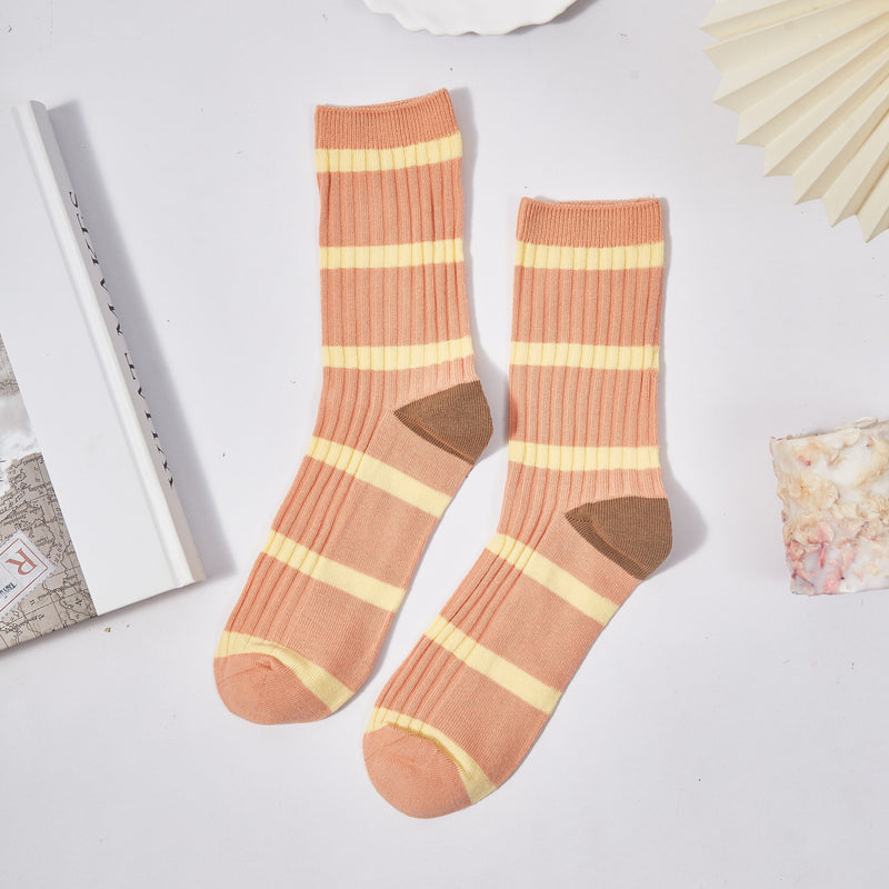 Women's Macaron Color Striped Contrast Socks - LOOUZ