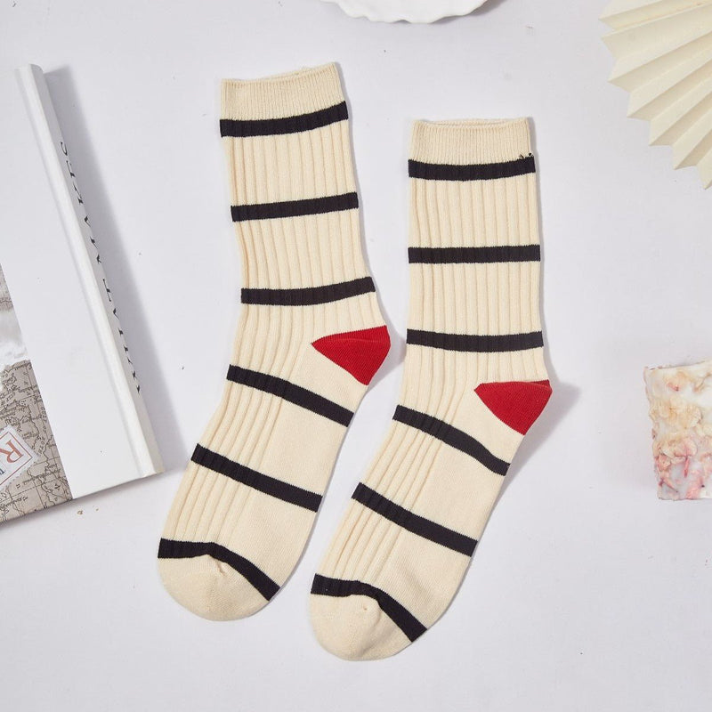 Women's Macaron Color Striped Contrast Socks - LOOUZ