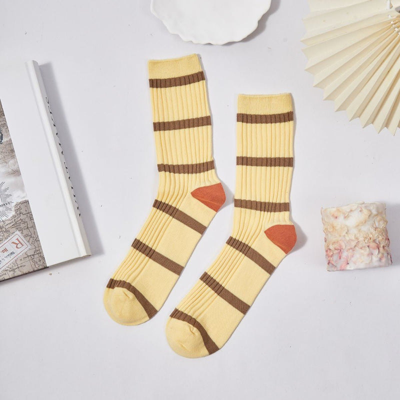 Women's Macaron Color Striped Contrast Socks - LOOUZ