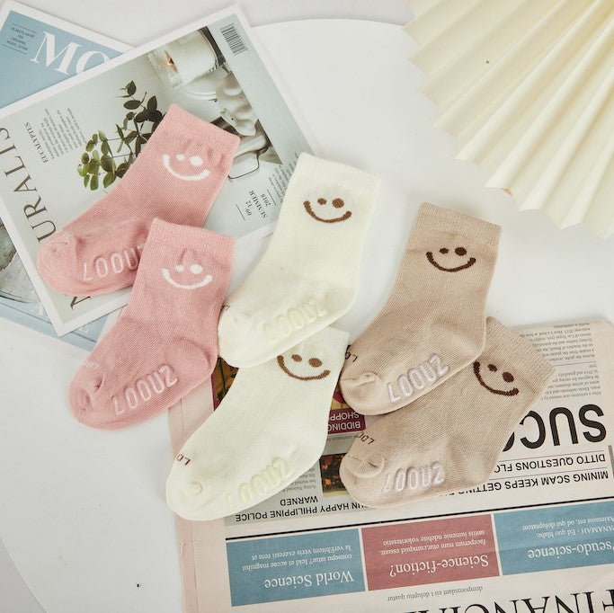 Kids Three Pairs Smiley Set - Creamy Beige Pink - LOOUZ