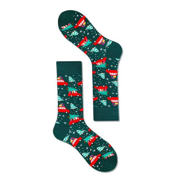 Men's Christmas Scene Socks-Dark Green - LOOUZ
