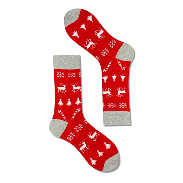 Men's Christmas Scene Socks-Gray Red - LOOUZ