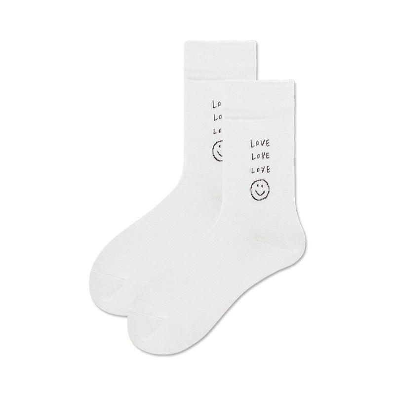 Unisex Love and Smiley Socks - White - LOOUZ