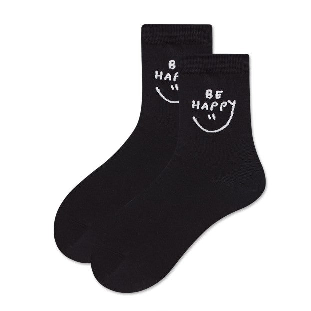 Women's Be Happy Socks - Black - LOOUZ