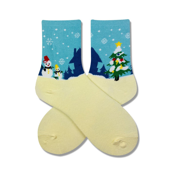 Women's Christmas Scene Socks-Blue White | LOOUZ