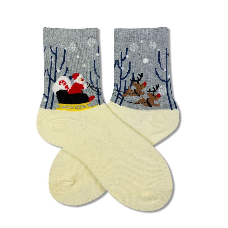 Women's Christmas Scene Socks-Gray White | LOOUZ