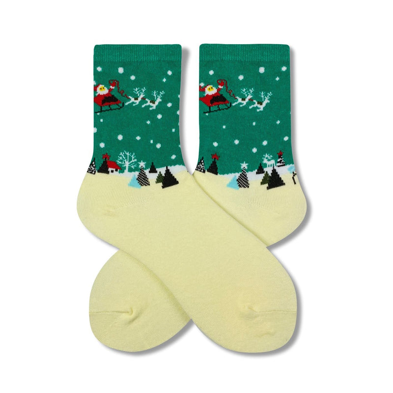 Women's Christmas Scene Socks-Green White | LOOUZ