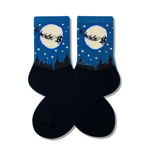 Women's Christmas Scene Socks-Navy Black | LOOUZ
