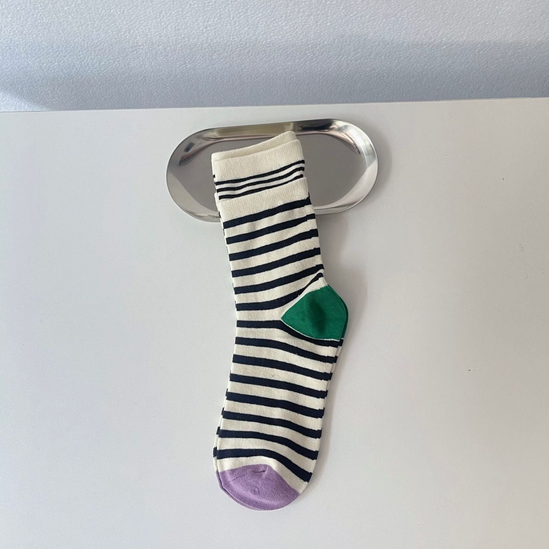 Women's Cow Print Striped Crew Socks - LOOUZ