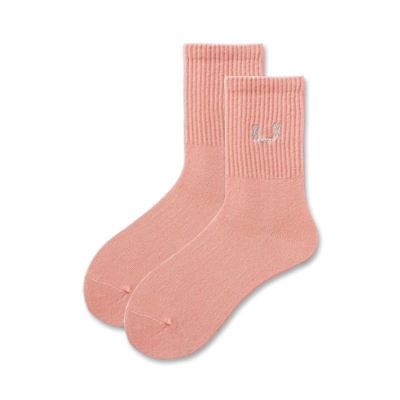 Women's Embroidery Face Socks - Pink | LOOUZ