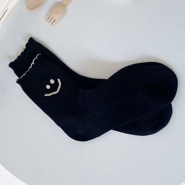 Women's Embroidery Smiley Face - Black | LOOUZ