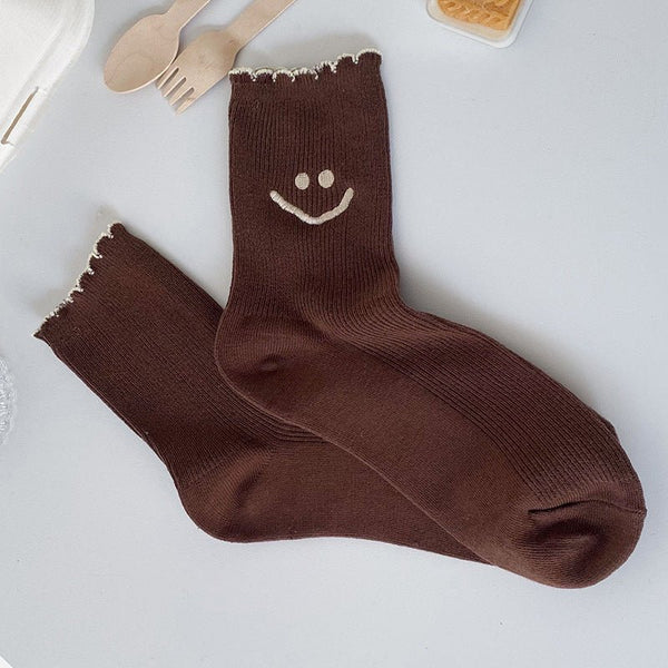 Women's Embroidery Smiley Face - Dark Brown | LOOUZ