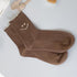 Women's Embroidery Smiley Face - Light Brown | LOOUZ