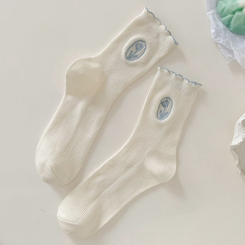 Women's Embroidery Tulip Socks - LOOUZ