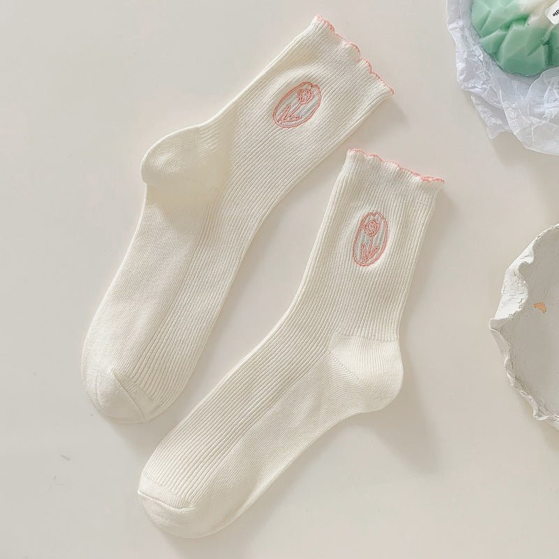 Women's Embroidery Tulip Socks - LOOUZ