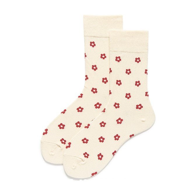 Women's Floral Socks - White Red | LOOUZ