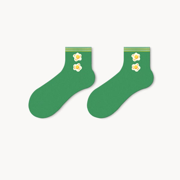 Women's Flower Green Socks - Quarter - LOOUZ