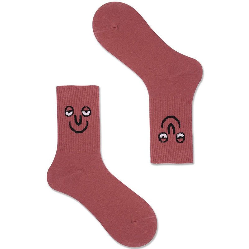 Women's Funny Cute Face Socks-Maroon