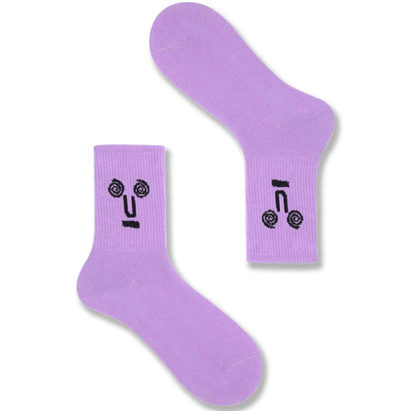 Women's Funny Cute Face Socks-Purple