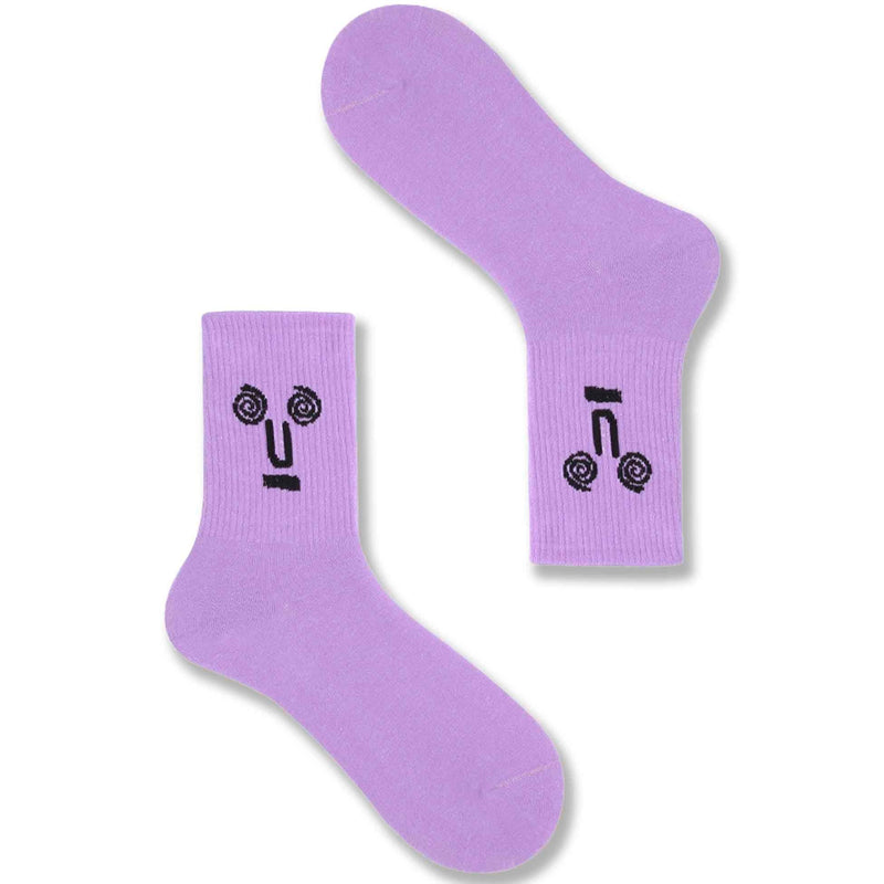 Women's Funny Cute Face Socks-Purple