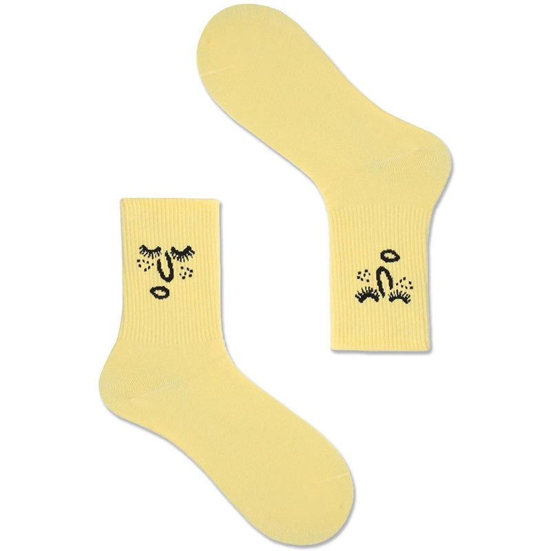 Women's Funny Cute Face Socks-Yellow