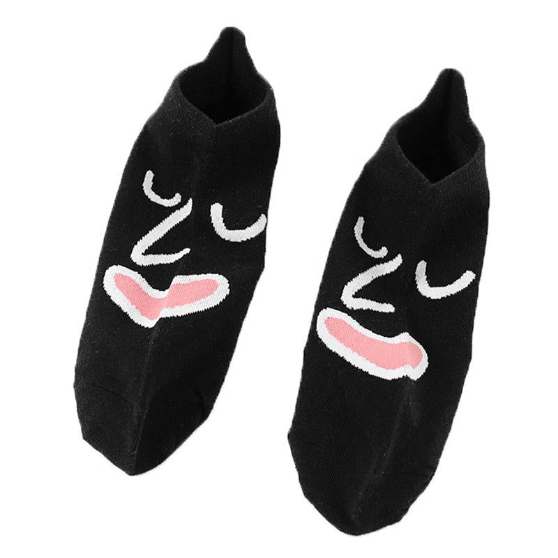Women's Cute Funny Face Ankle Socks-No Show Black