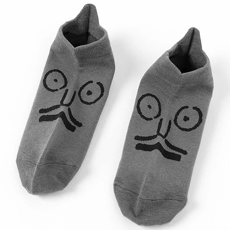 Women's Cute Funny Face Ankle Socks-No Show Gray