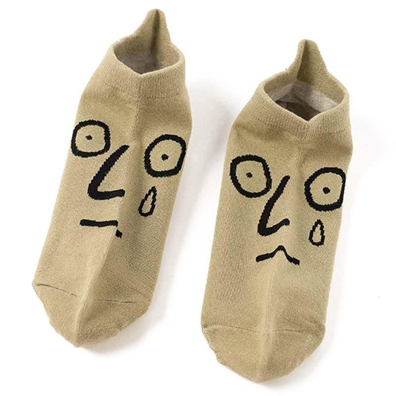 Women's Cute Funny Face Ankle Socks-No Show Green
