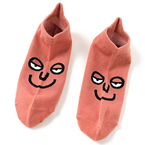 Women's Cute Funny Face Ankle Socks-No Show Maroon