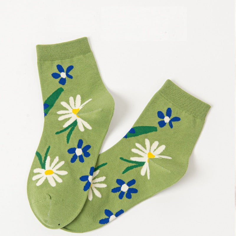 Women's Green Daisy Crew Socks
