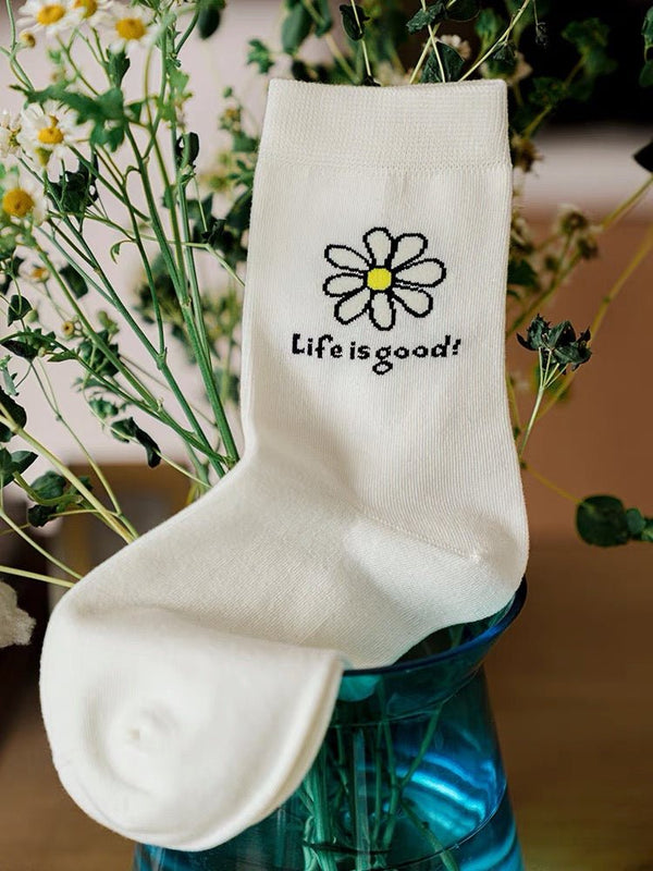 Women's Life Is Good Flower Sock - White