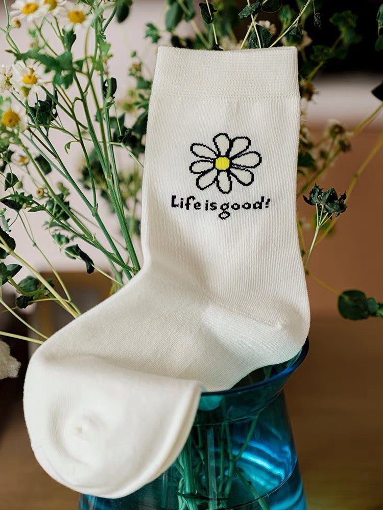 Women's Life Is Good Flower Sock - White