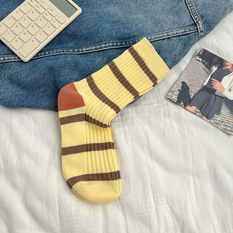 Women's Macaron Color Striped Contrast Socks - LOOUZ