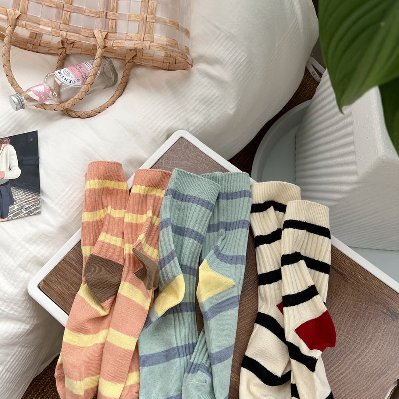 Sharp Color Socks Women's Macaron Color Striped Contrast Socks - LOOUZ