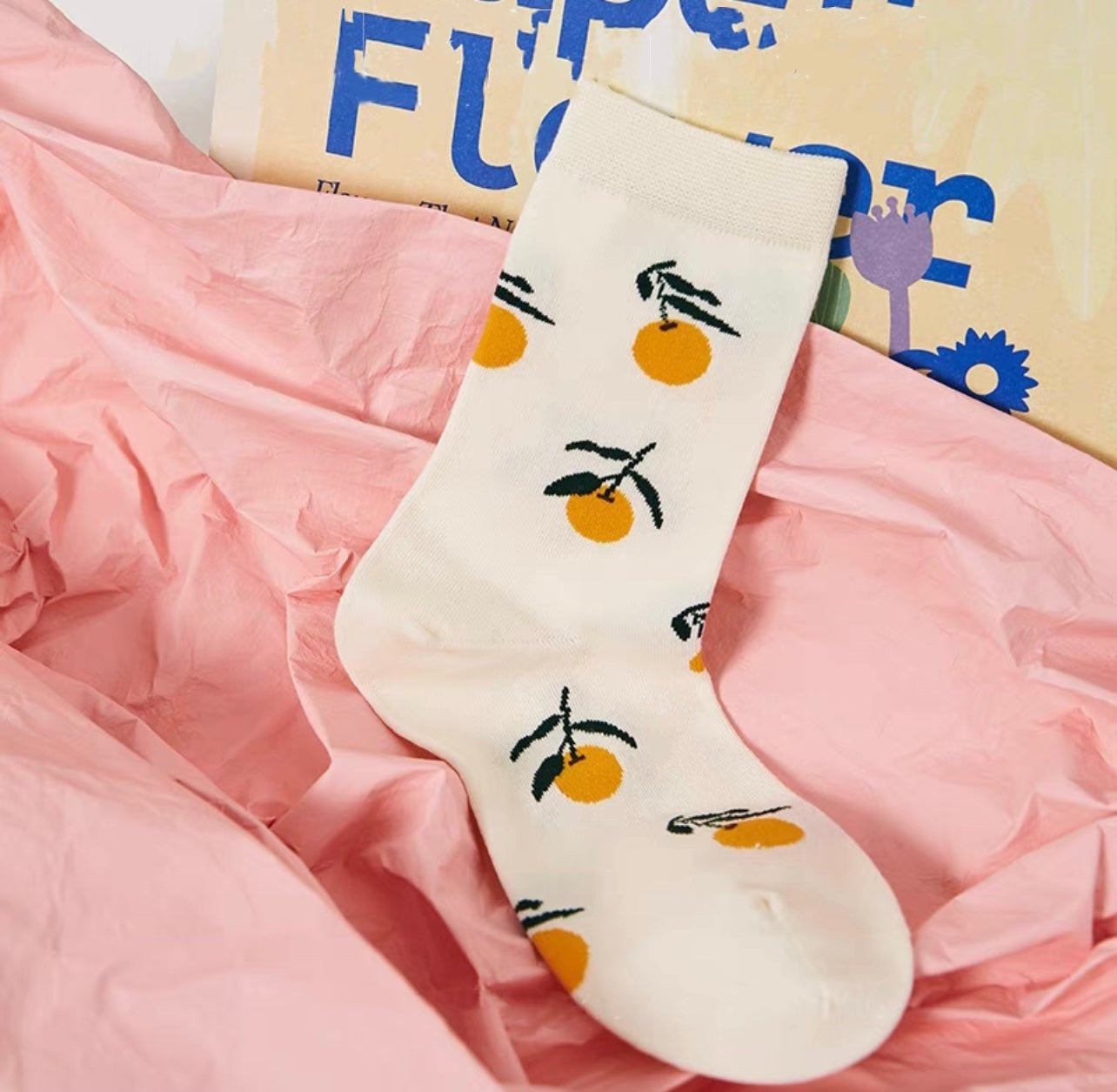 Women's Orange Sock - White