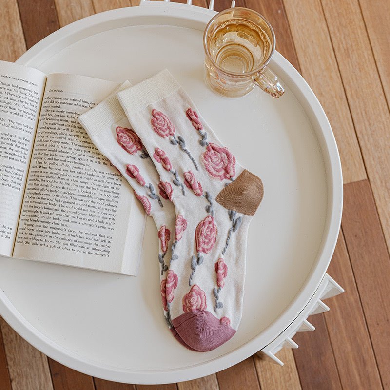 Women's Pink Peony Socks - LOOUZ