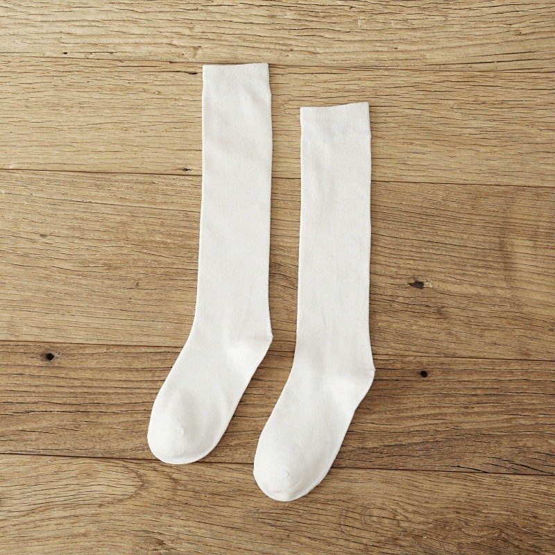 Women's Pure Color Socks-Over the Calf White