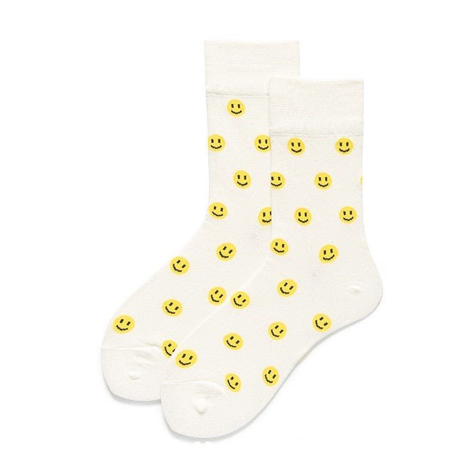 Women's Small Smiley Face Socks - White Yellow - LOOUZ