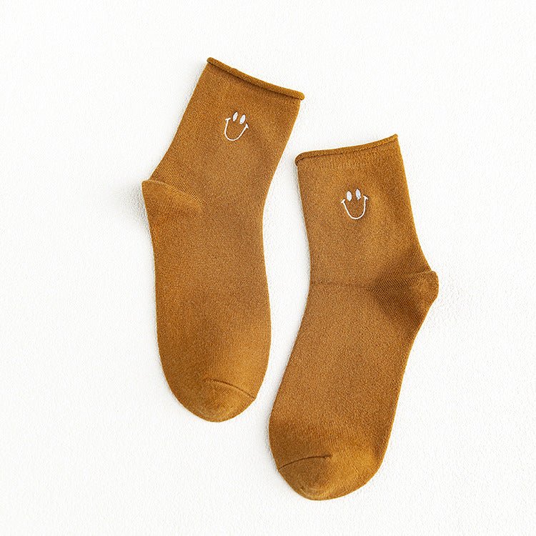 Women's Smile Face Socks-Caramel - LOOUZ