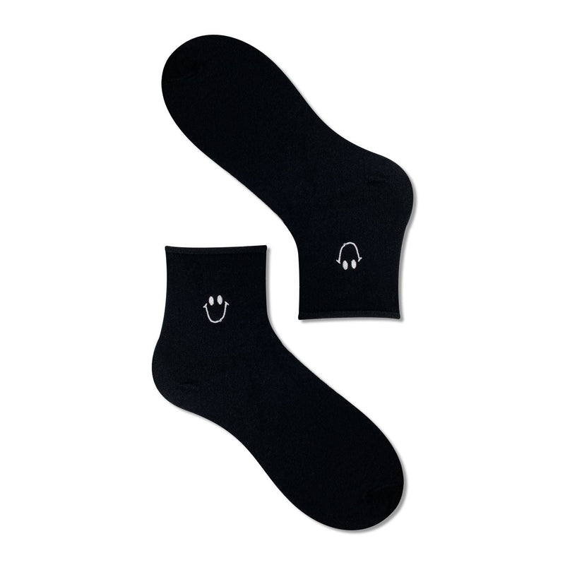 Women's Smiley Face Socks-Black - LOOUZ