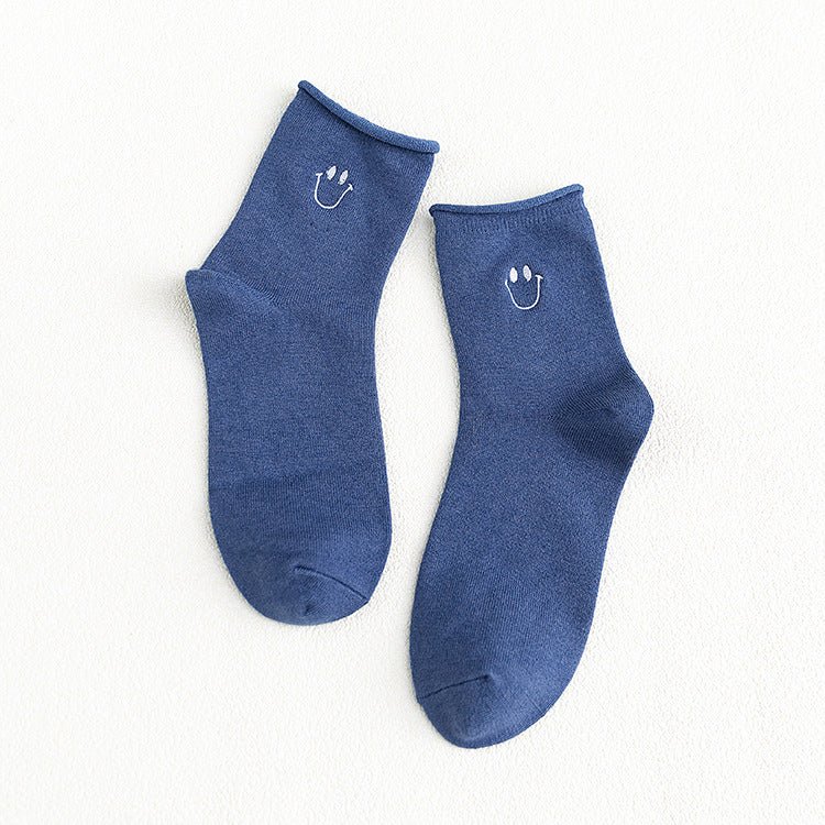 Women's Smiley Face Socks-Blue - LOOUZ