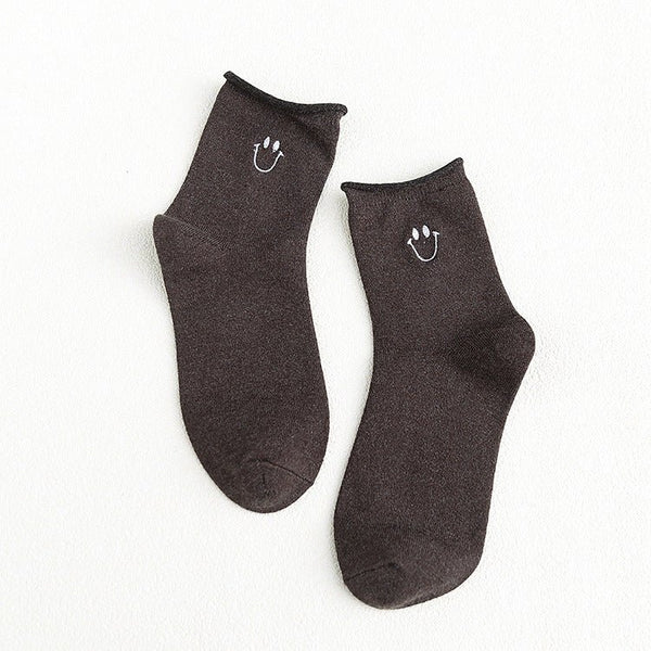 Women's Smiley Face Socks-Brown - LOOUZ